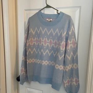 ANDREE BY UNIT Blue and Pink Geometric Sweater